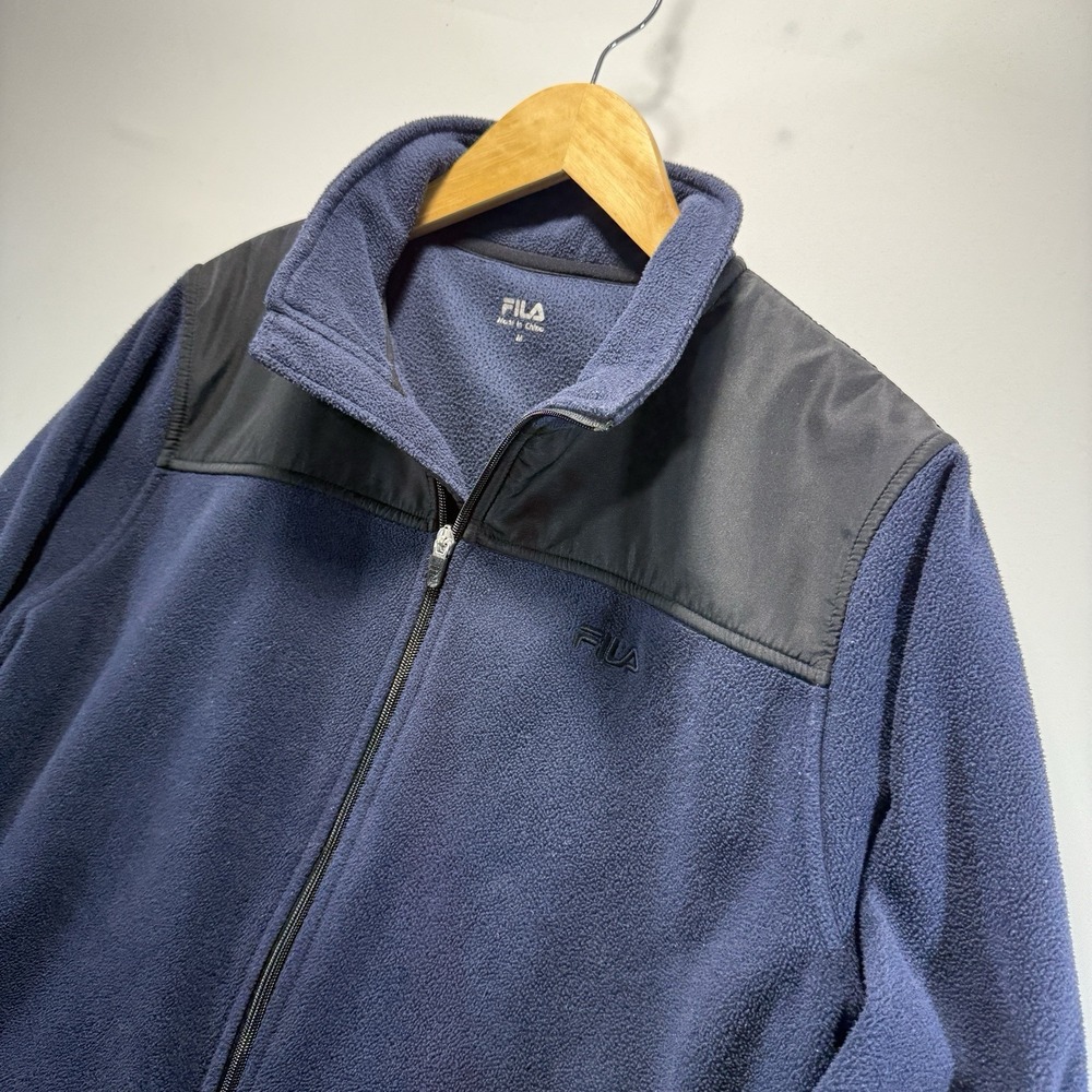 Fila Jacket Mens M Navy Blue Full Zip Fleece Cozy Warm Winter Pockets - Picture 2 of 14